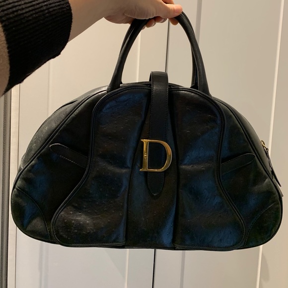 Dior Black Ostrich Double Saddle Bowler - Picture 2 of 11